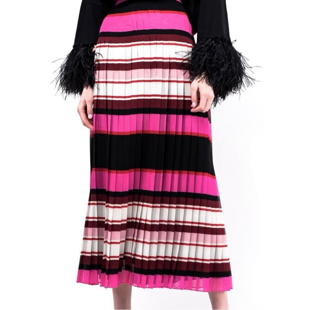 NEW VALENTINO GARAVANI STRIPED SILK MIDI SKIRT
